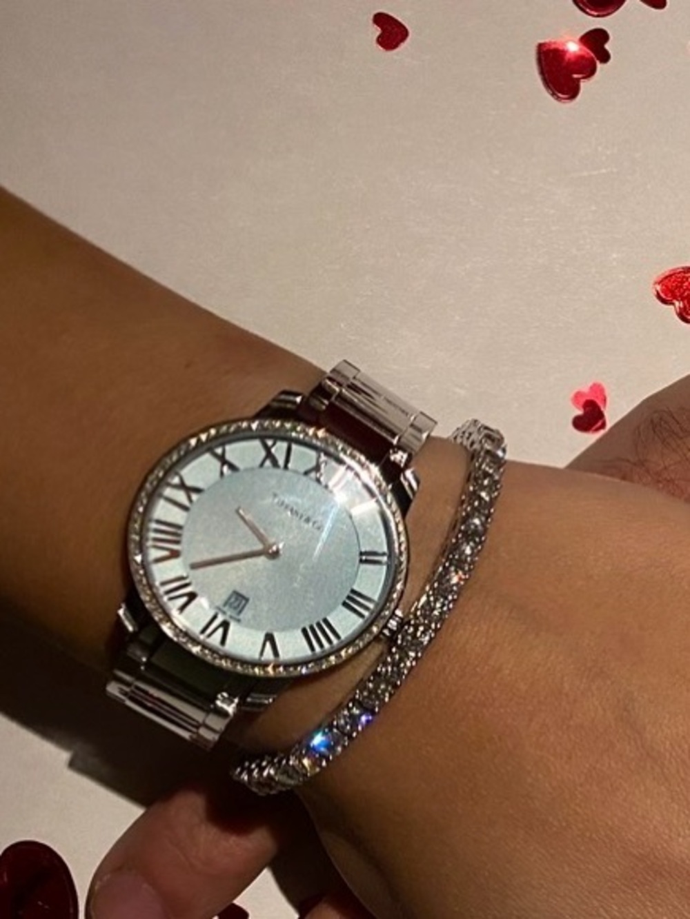 Tiffany & Co. Silver Watch with Light Blue Dial and Crystal Bezel
